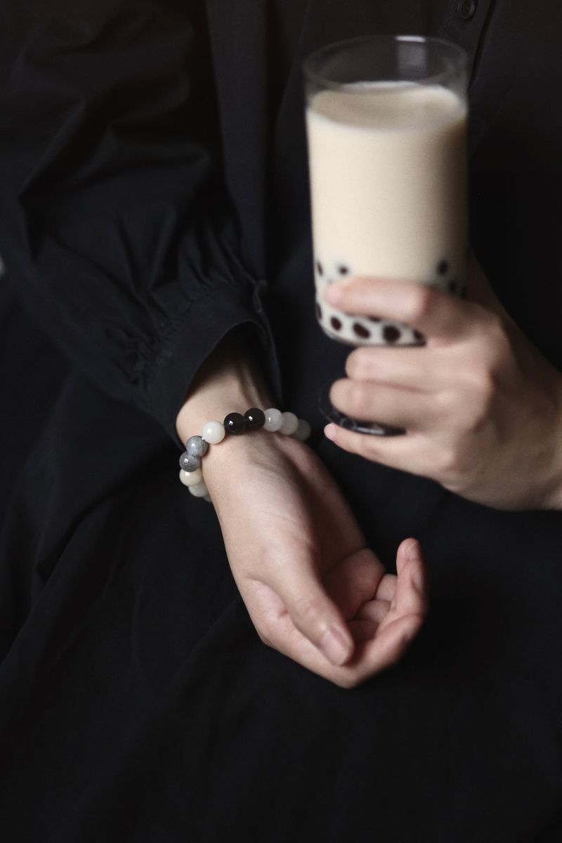 Bubble Tea Crystal Stone Bracelet handmade