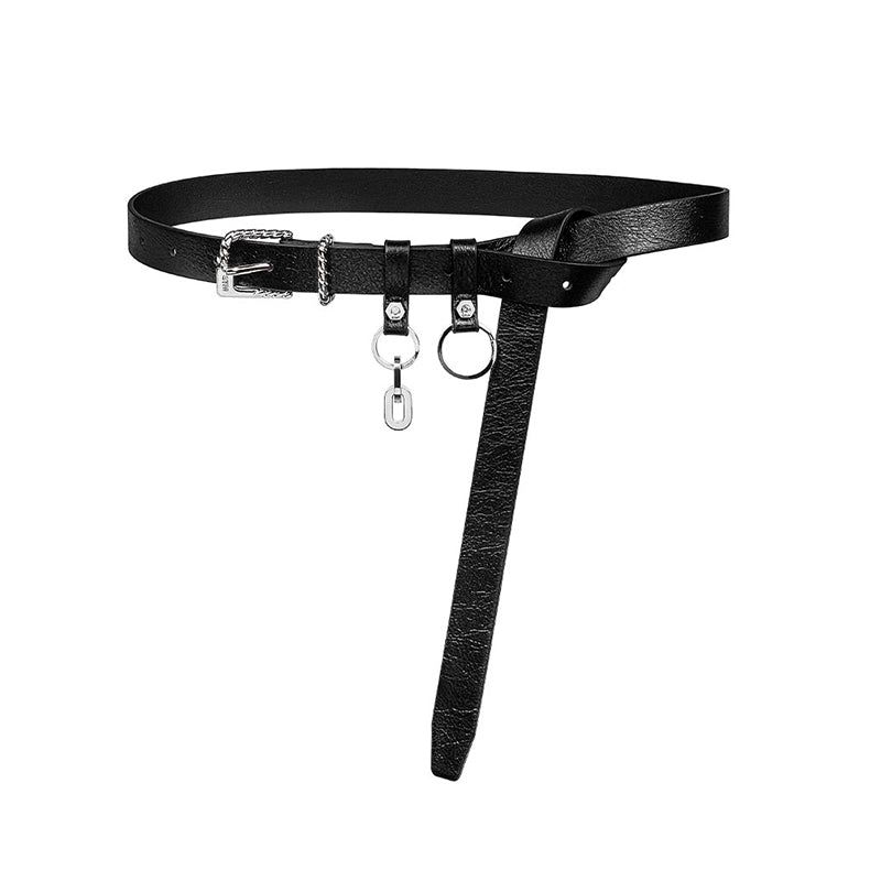 NO.486 [SILVER] SCREW TWO RING BLACK LEATHER BELT