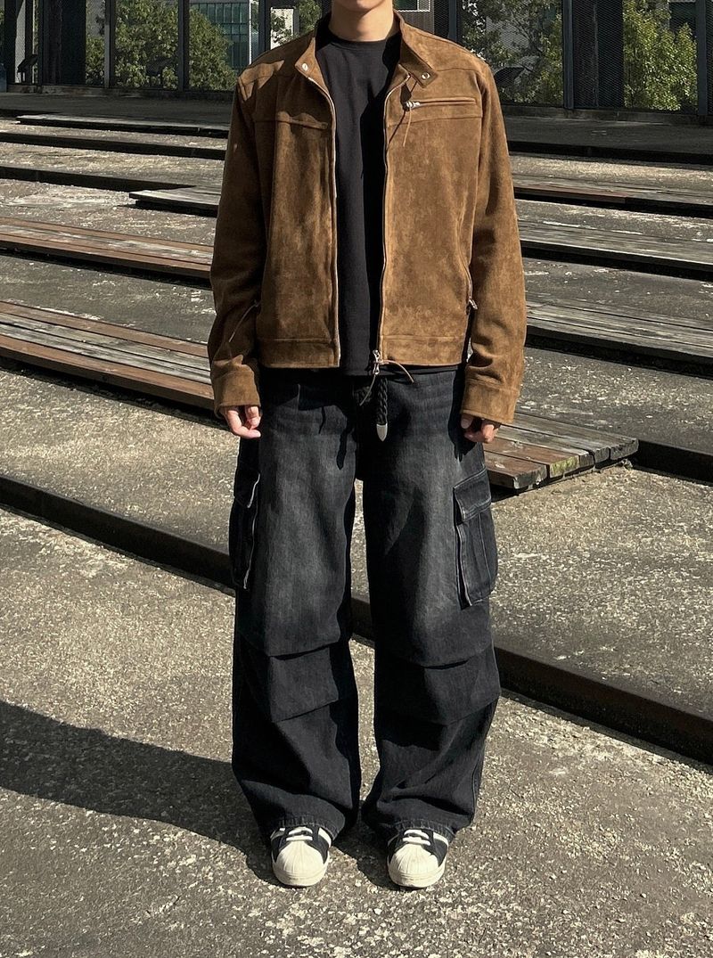 (MADE) ONE PICK WESTERN BIKER SUEIDE JACKET-BROWN