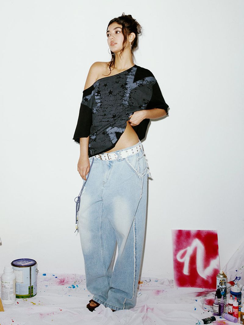 UNIONJACK OFF SHOULDER TEE BLACK
