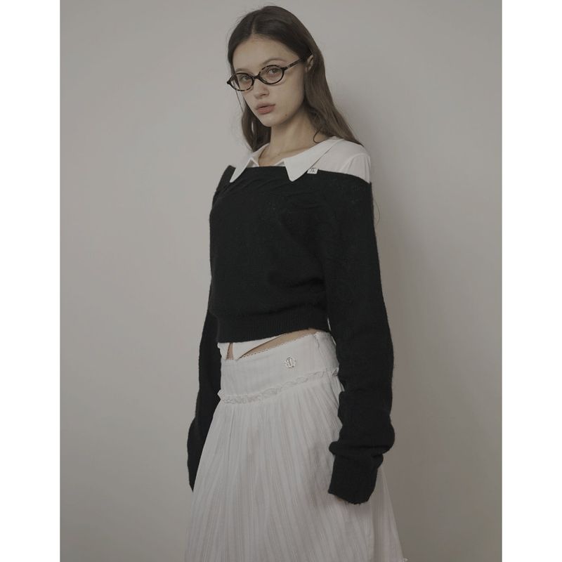 CABLE BOAT NECK KNIT-BLACK