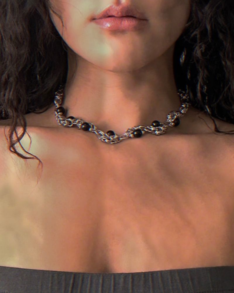 Black Onyx and Chainmail Necklace