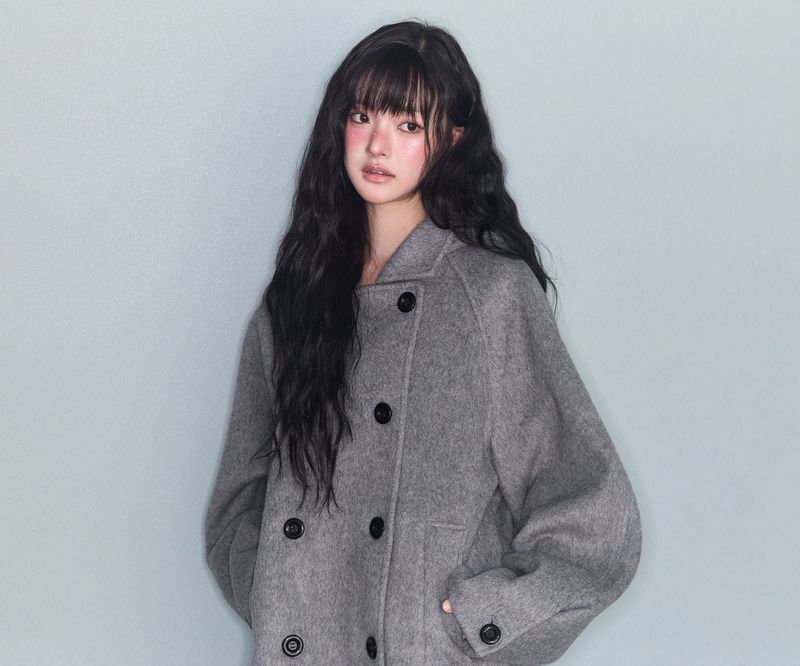 HOODED DOUBLE HALF COAT GREY