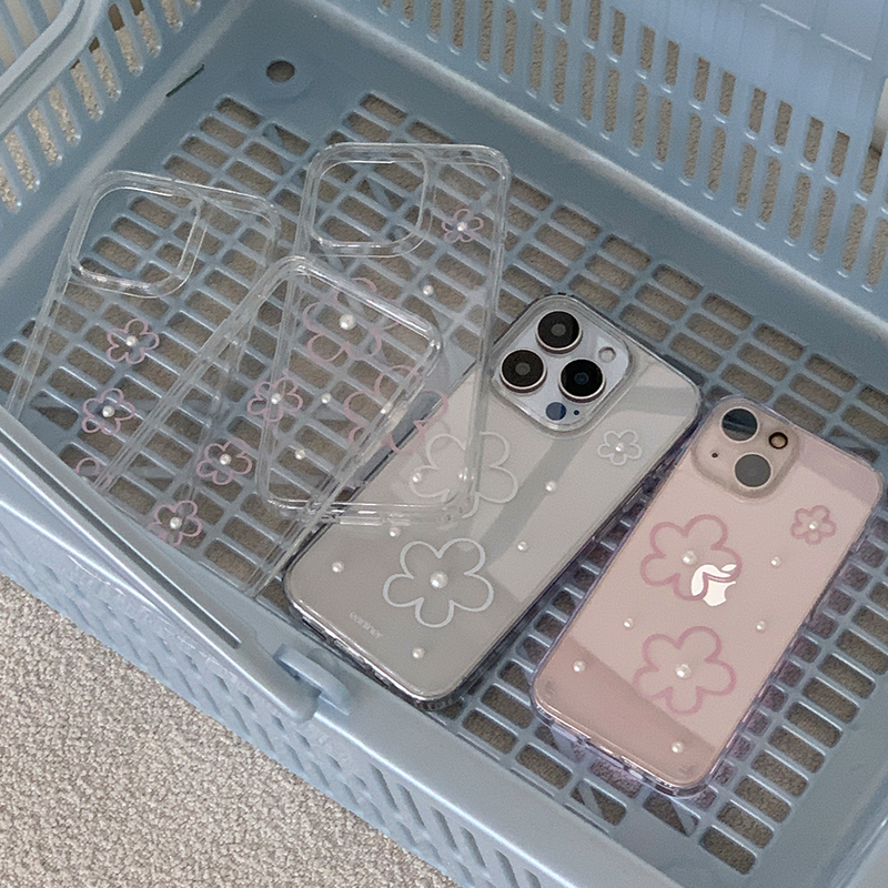 [handmade] white flower pearl jelly hard case