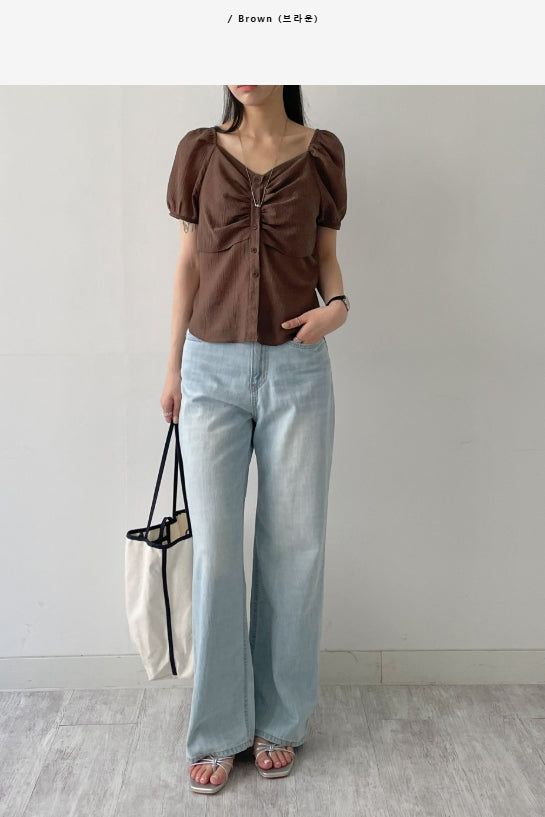 Besque Shirred Short Sleeve Blouse