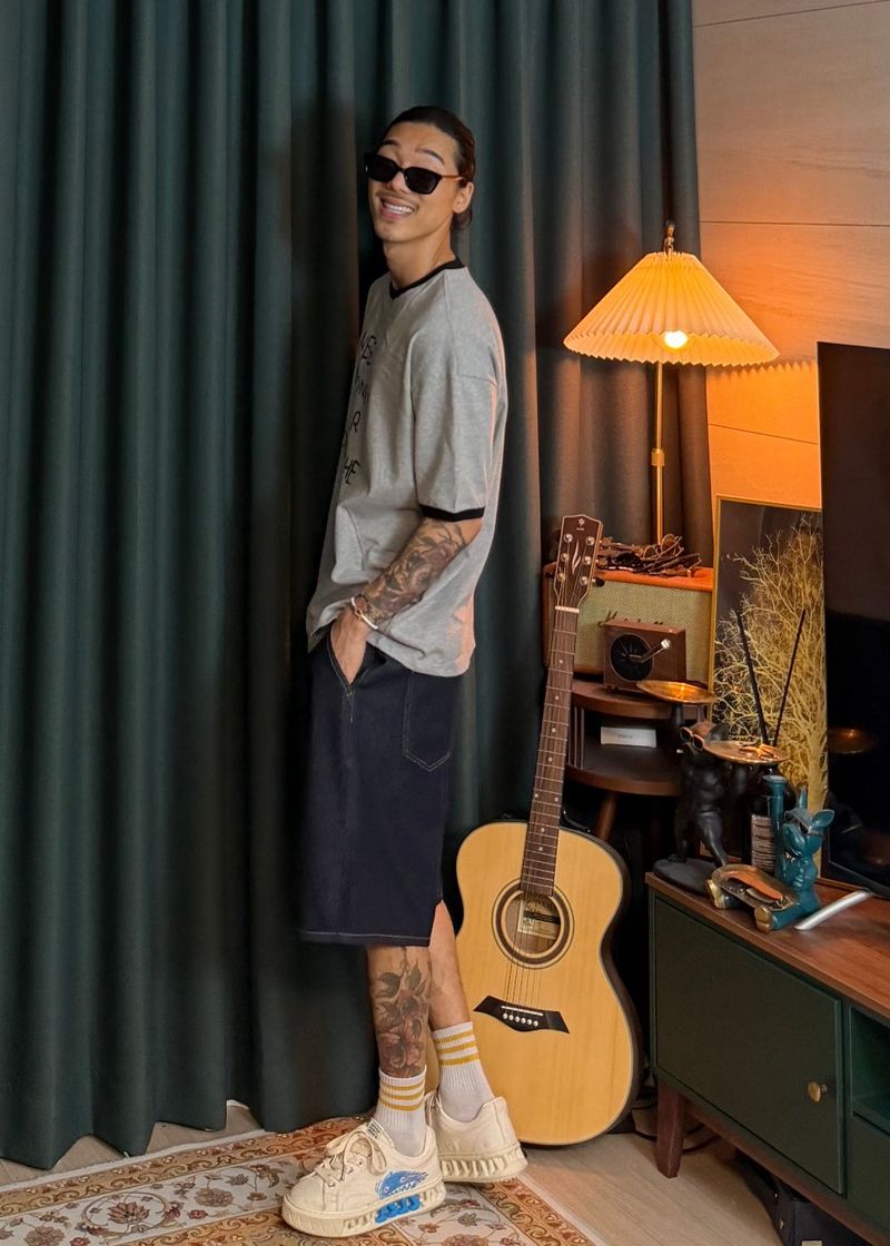 Non-fade half denim pants 2COLOR