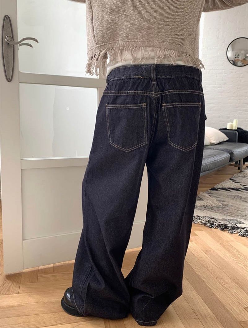 Layered banding denim pants