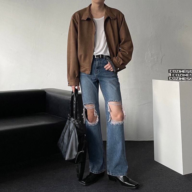 Chen Semi-cropped button suede jacket (3 colors)