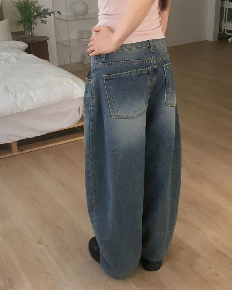 Kaol washed wide balloon denim pants