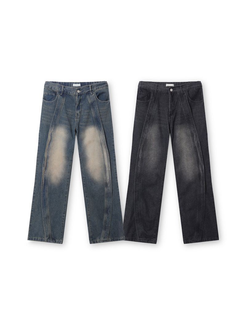 Wave-washed incision wide denim(2colors)
