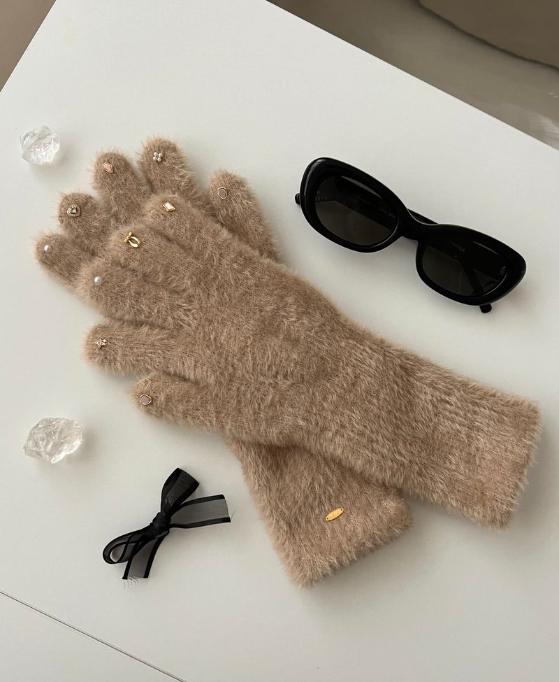 RGO Ballet Core Ribbon Jewelry Year-end Look Hip Cubic Long Heating Fleece-Lined Fur Mink Black White Brown Beige Gloves (Select 3 Colors)