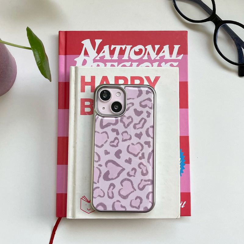 venitore（ヴェニトー）の「[MADE][Glass Silver Bumper Case] Heart Leopard Drawing Case ⋆ Pink（Smartphone Accessories）」