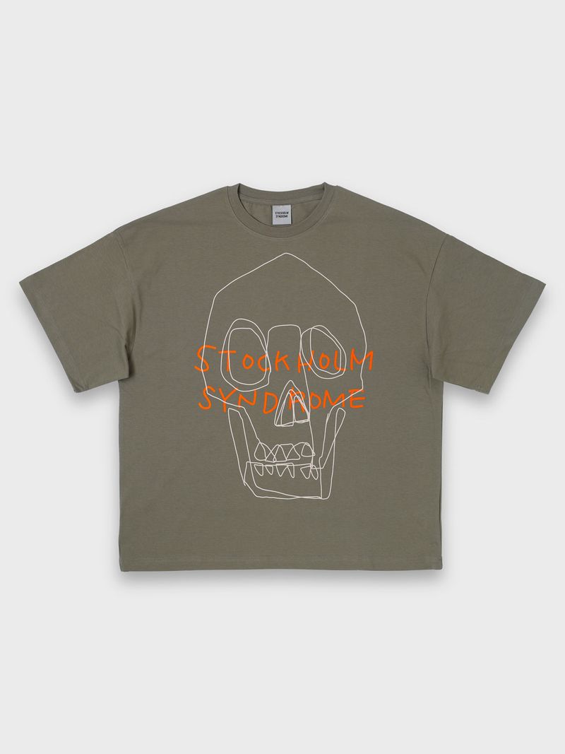stockholm syndrome（ストックホルムシンドローム）の「ラインスカルTシャツ - カーキ（トップス）」