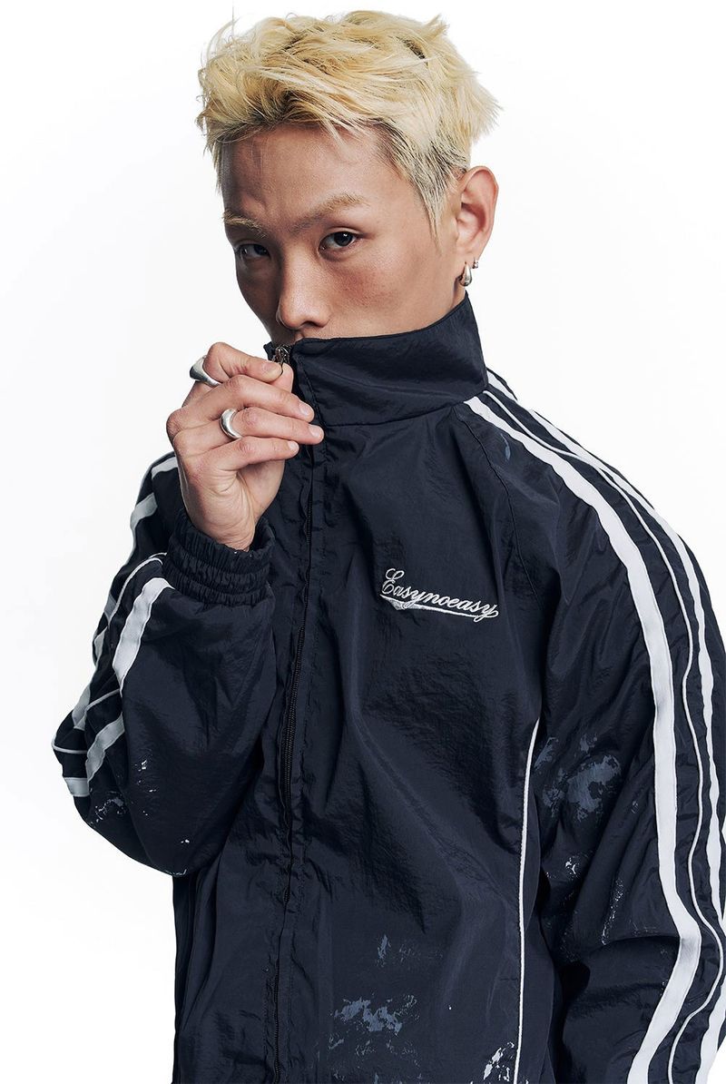 Dirty Nylon Piping Track Jacket - Black