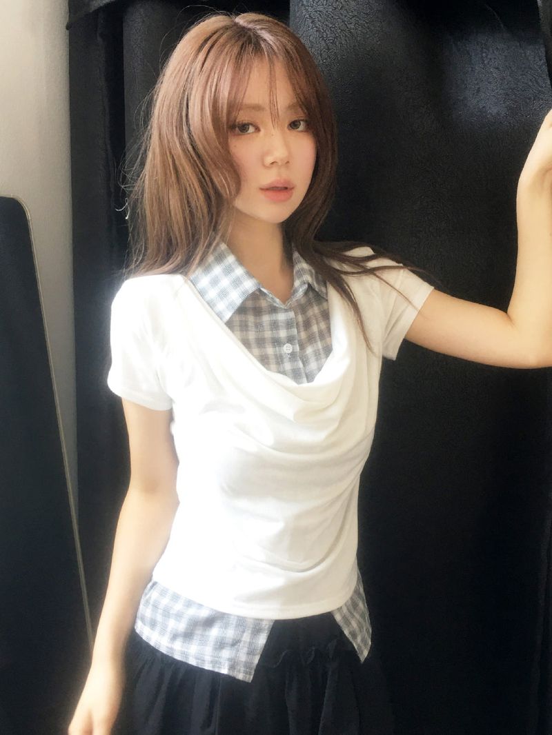 Check shirt drape layered T