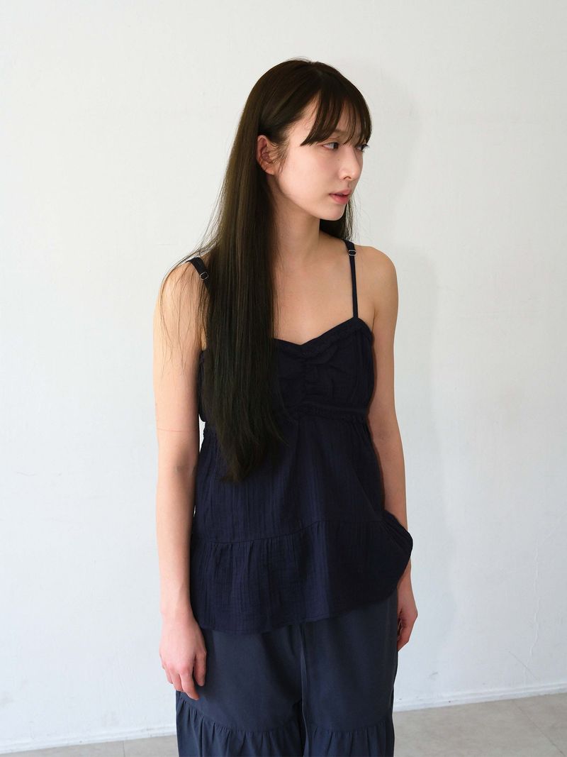 Boho Shirring Sleeveless (Navy)
