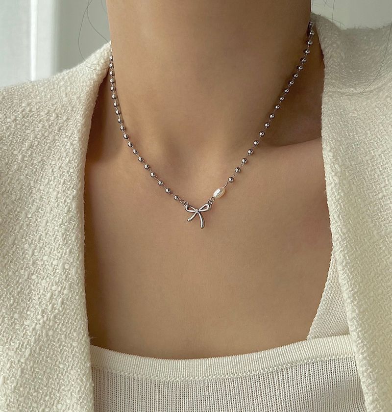 ari Ballet Core Ribbon Serious Steel Freshwater Pearl Short Choker Ball Layered Necklace (choose from 2)