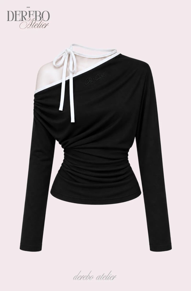 One open-shoulder halter strap long-sleeve tee 