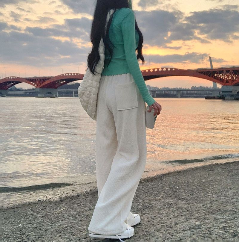 [BELLIDE MADE] Cloud Rib Rubber Waist Wide Pants