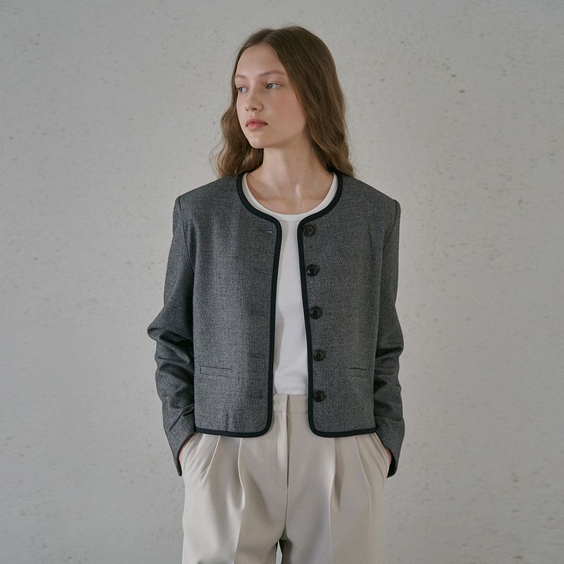 Flat check cropped jacket