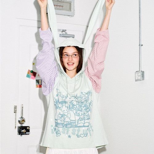 Color Stripe Rabbit Hoodie