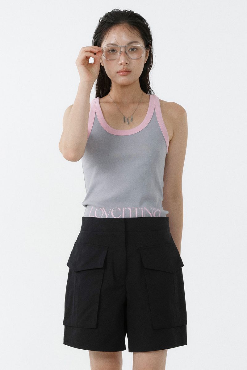 DEEP NECK SLEEVELESS TOP_GRAY PINK