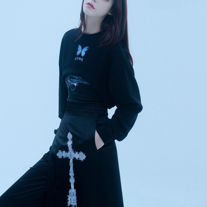1 0 cross wrap skirt pants - BLACK