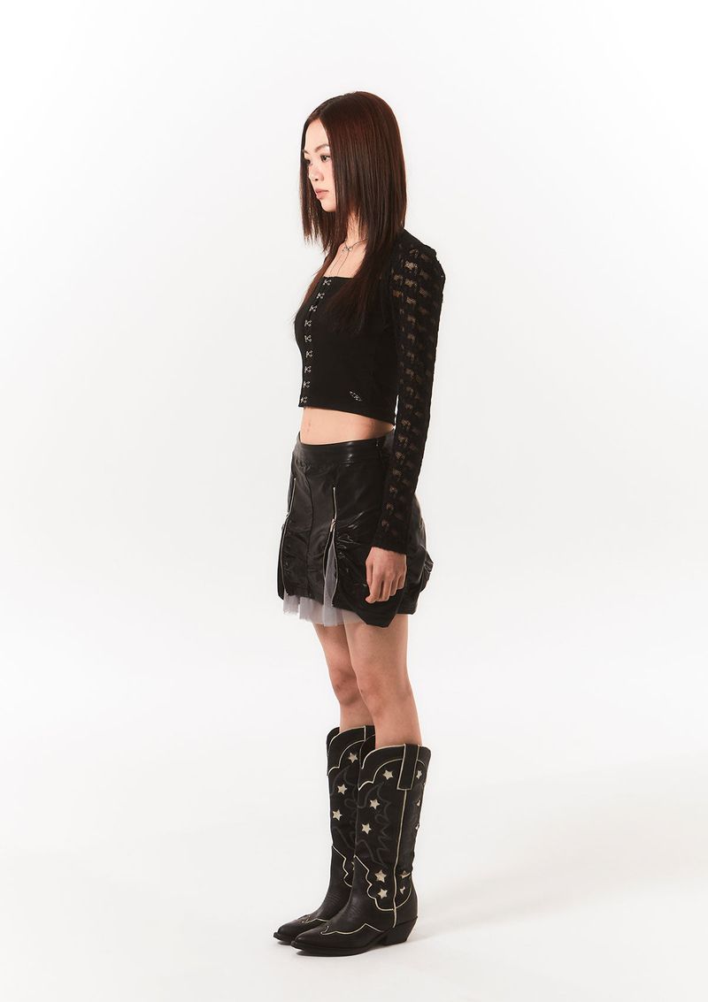 lace bolero hook top - black