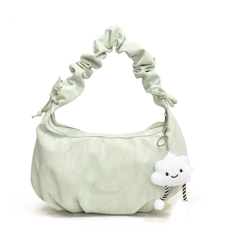 Cloud doll key ring bag denim washed leather wave pattern wrinkle strap zipper shoulder bag