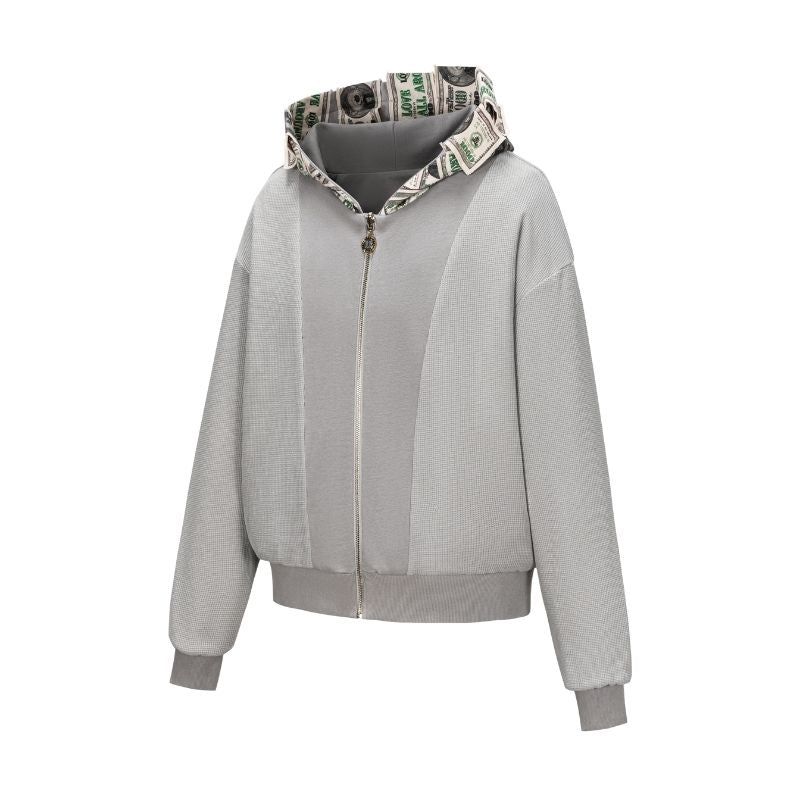 13DE MARZO Bear Cash Zipper Hoodie Grey