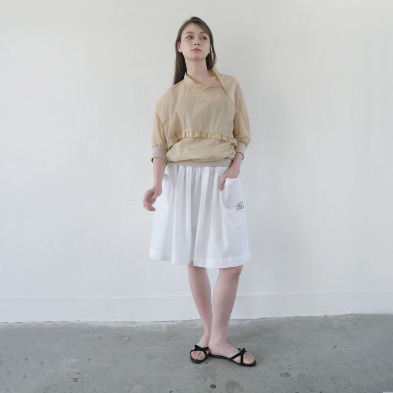 Beige Nylon Ruffle Blouse