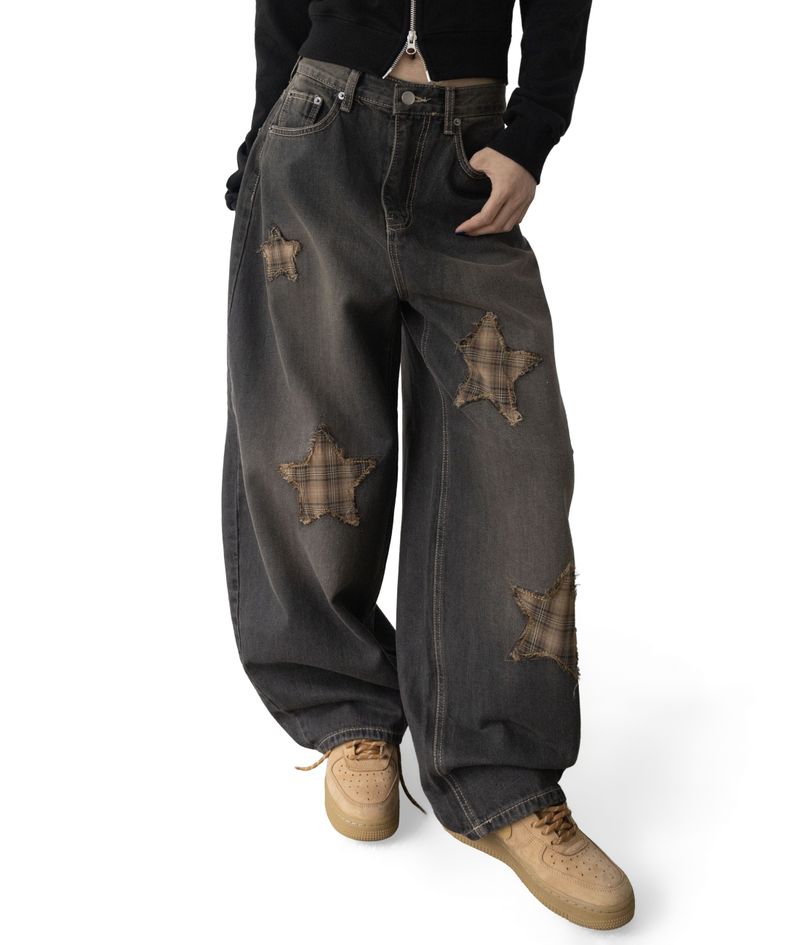 Sina Check Damage Curved Jeans