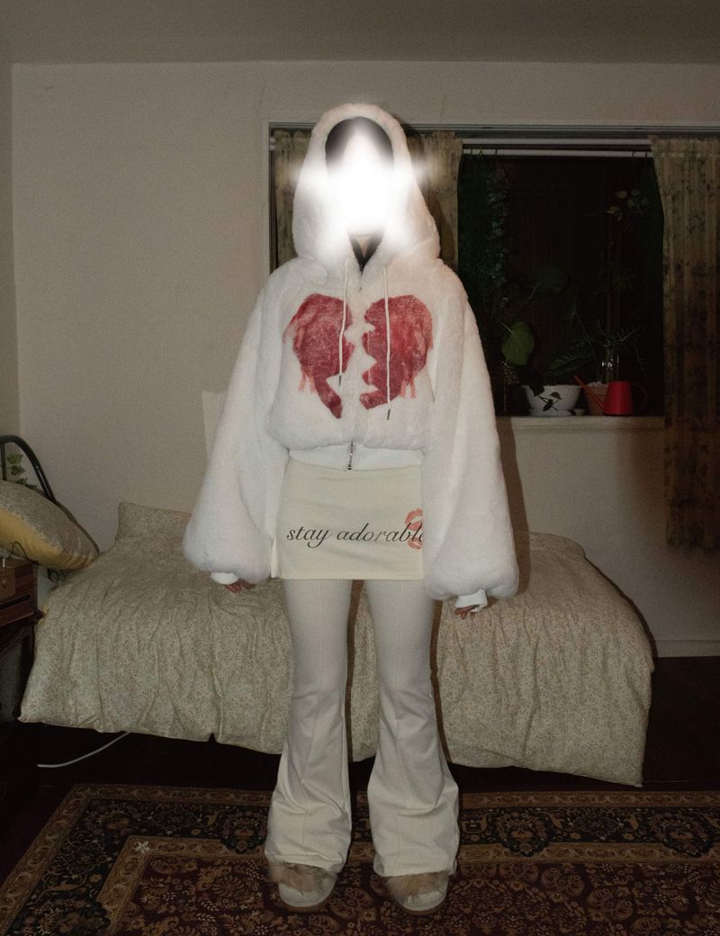 Broken Heart Fluffy Hooded Jacket