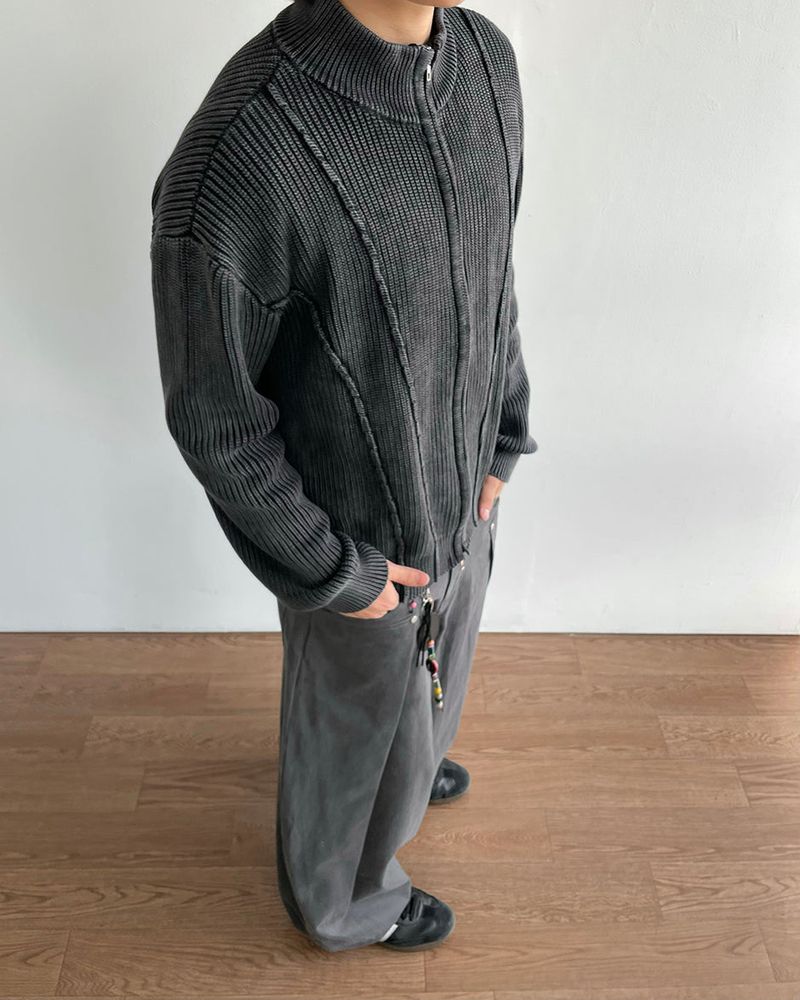 Curve Pigment Knit Zip-Up