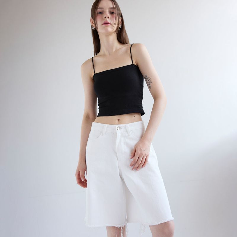 Wide Half Denim Pants White