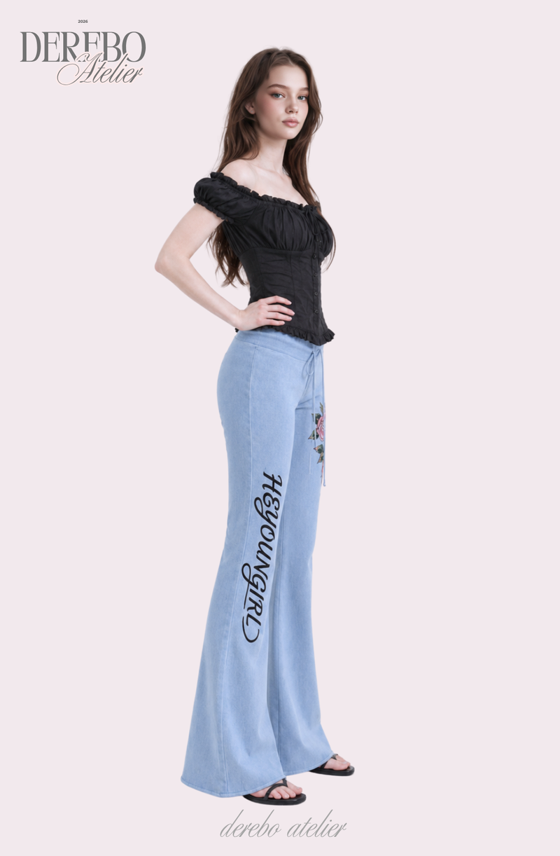 Blue Rose Semi-Flare Long Pants