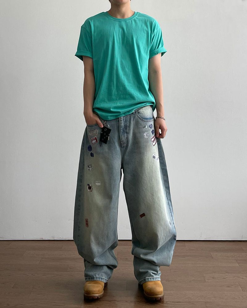 Sticker Print Denim Pants