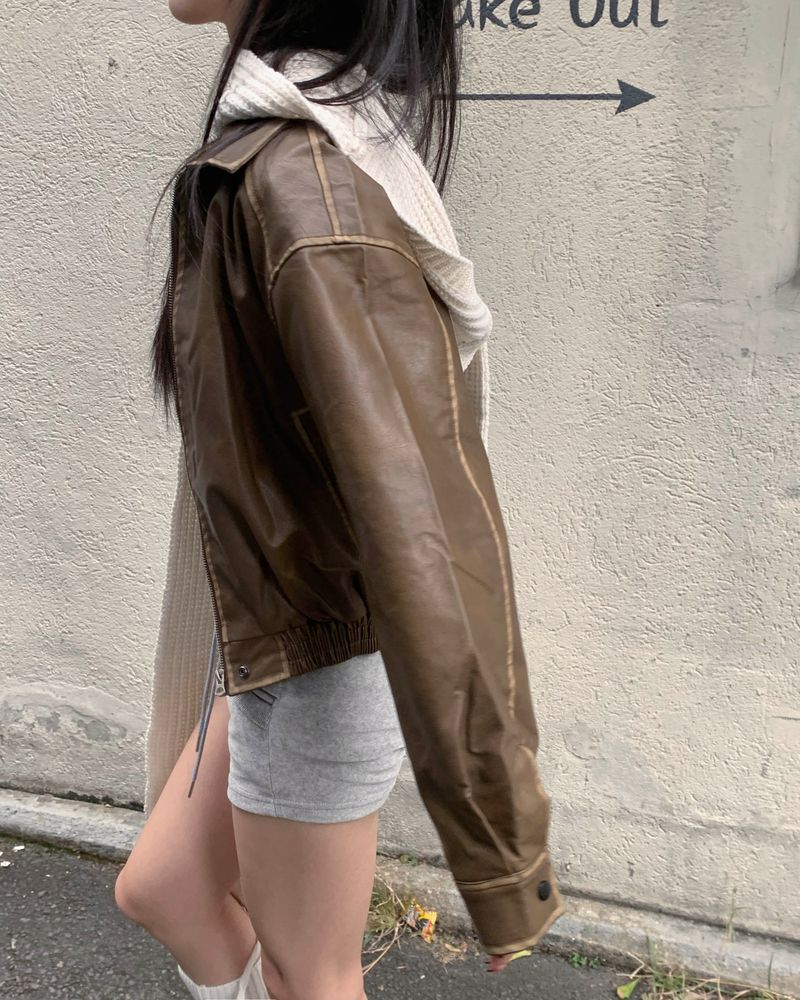 Fold leather jacket