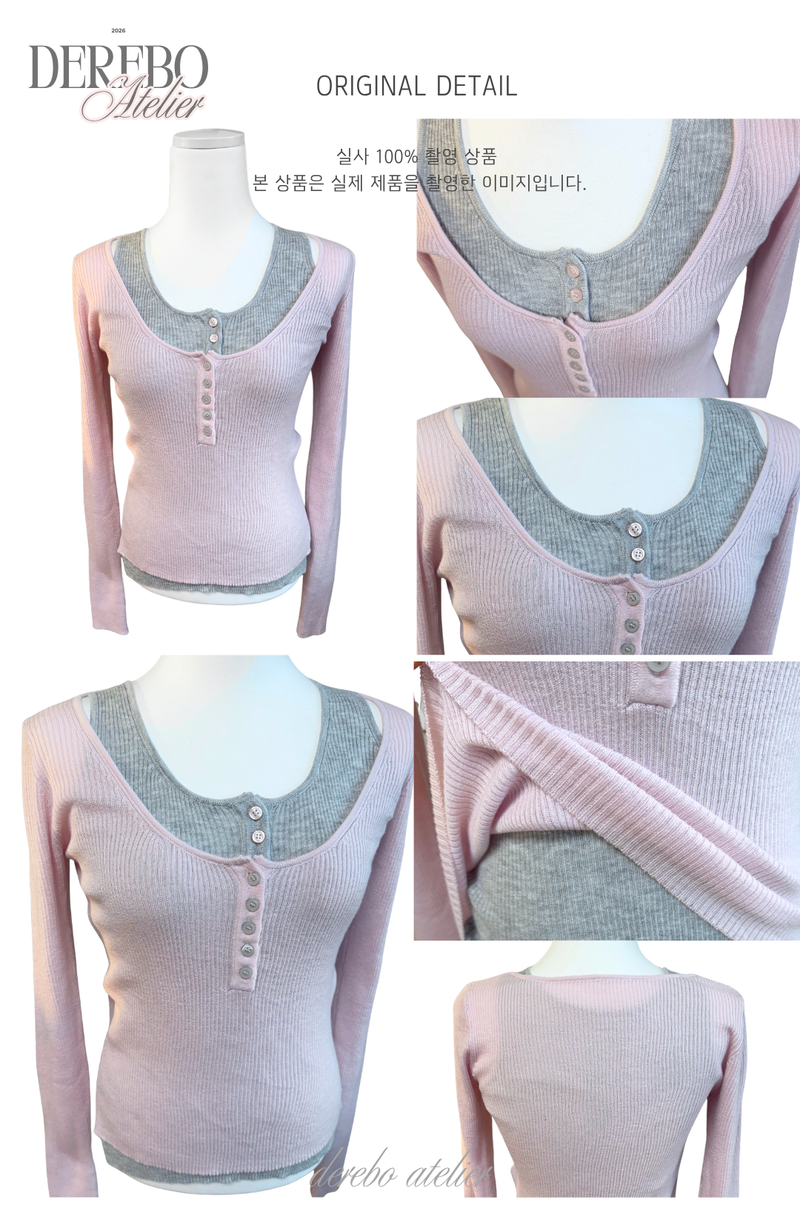 Pink bear ribbed long-sleeved T-shirt