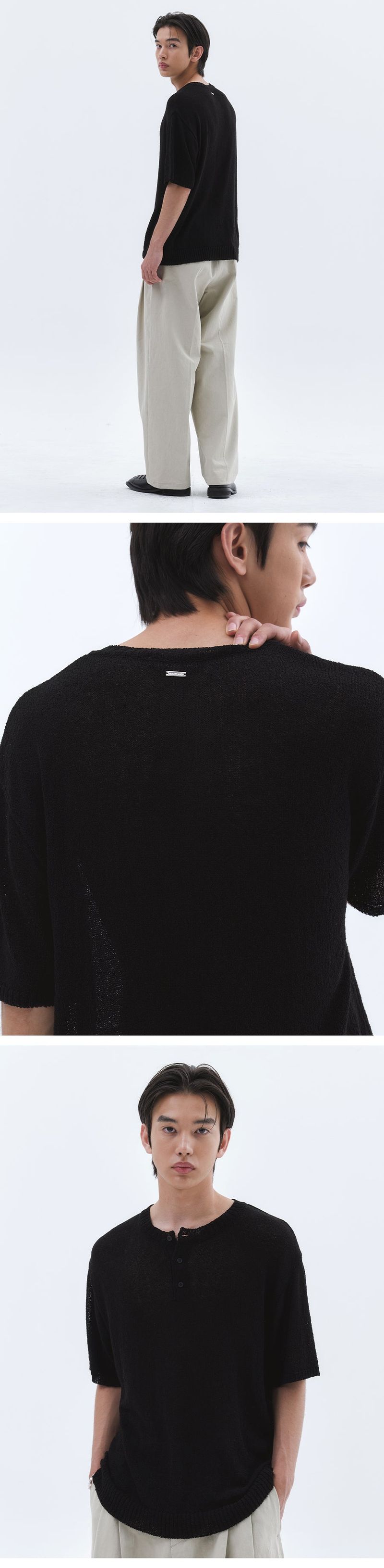 Cloud Summer Henley Neck Knit_Black