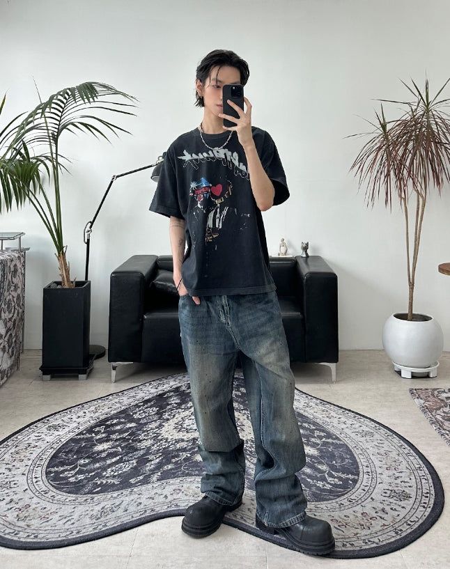 Riken Oil Washing Flare Jeans