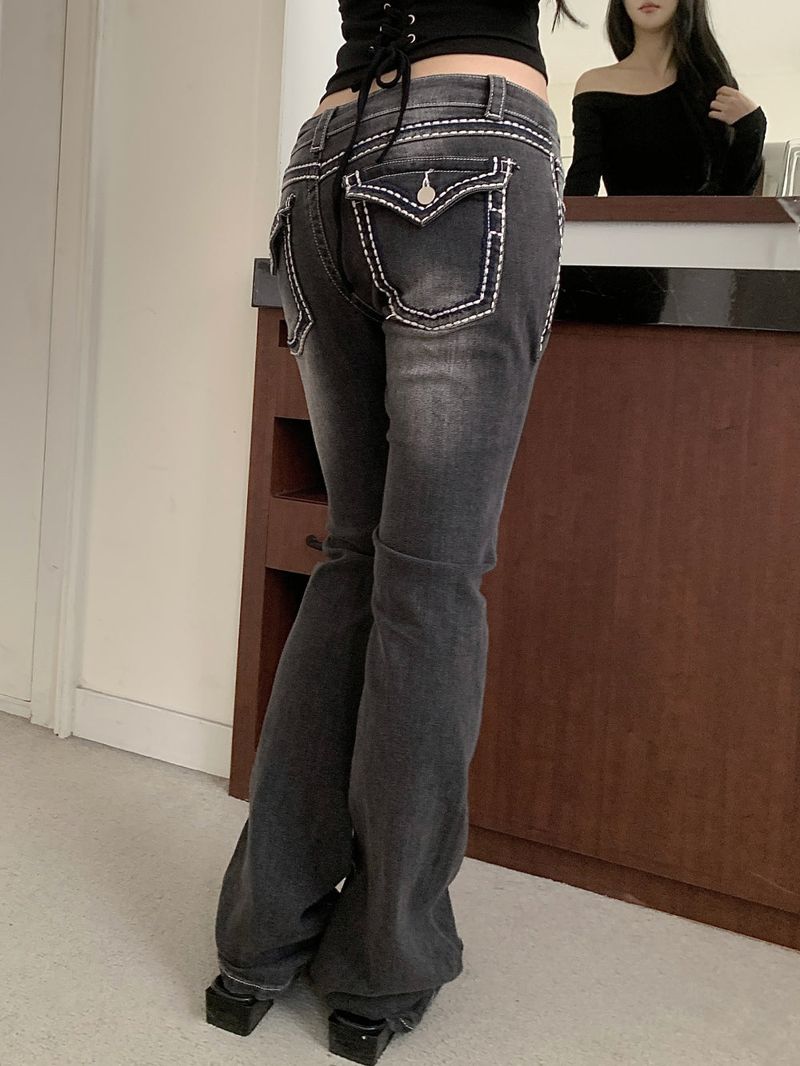 Back Pocket Contrast Stitch Gradient Low-Rise Bootcut Pants