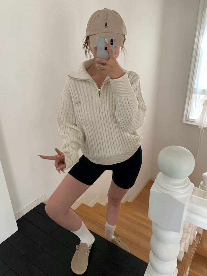 [BELLIDE MADE] CABLE HALF ZIP-UP KNIT WITH PENDANT