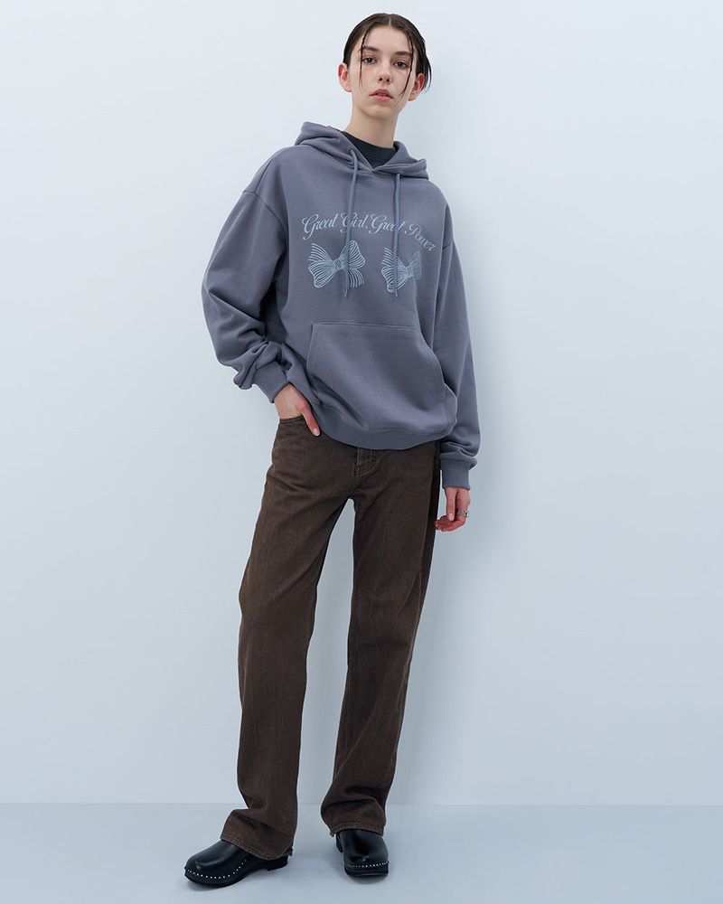 TWIN RIBBON HOODIE-GRAY