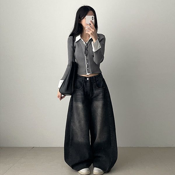 Slow Shirt Cardigan Layered Set