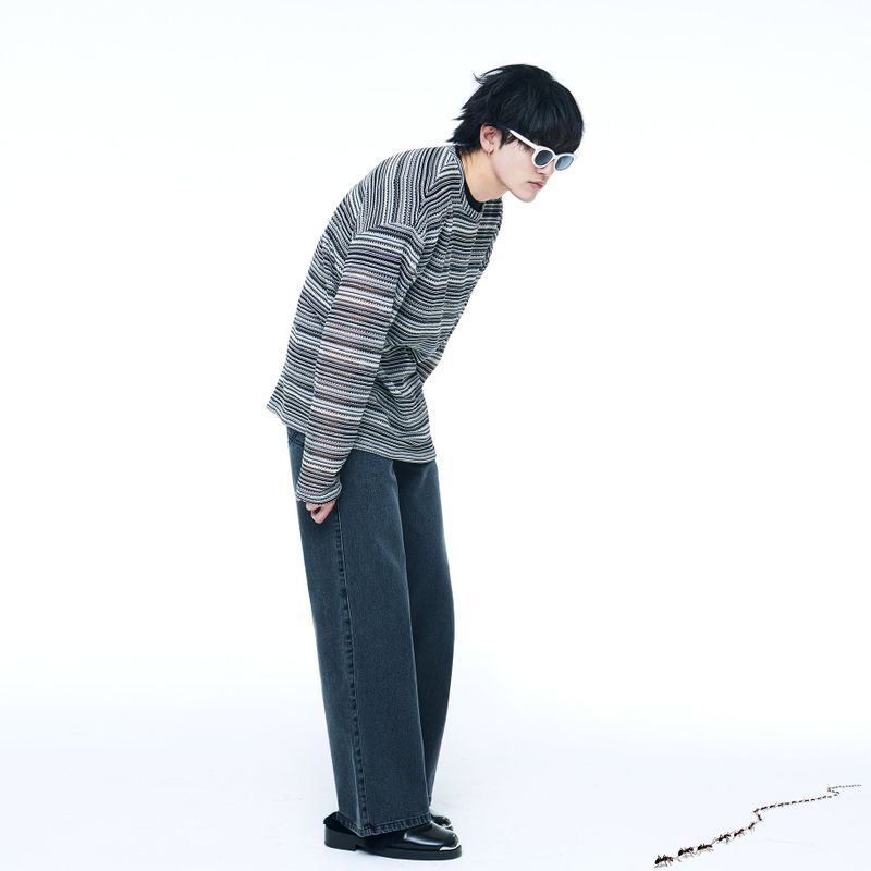 SEE-THROUGH CRAFT KNIT PULLOVER BLACK