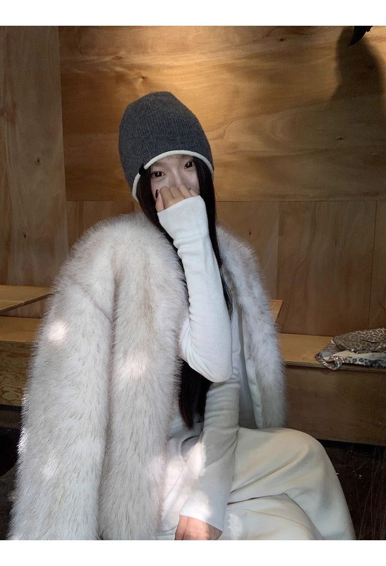 Snow Fox No Collar Fur Jacket