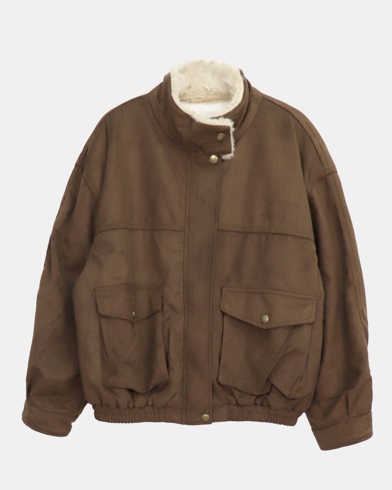 Rasi High-neck fur-lined zip-up Suede Shearling jacket