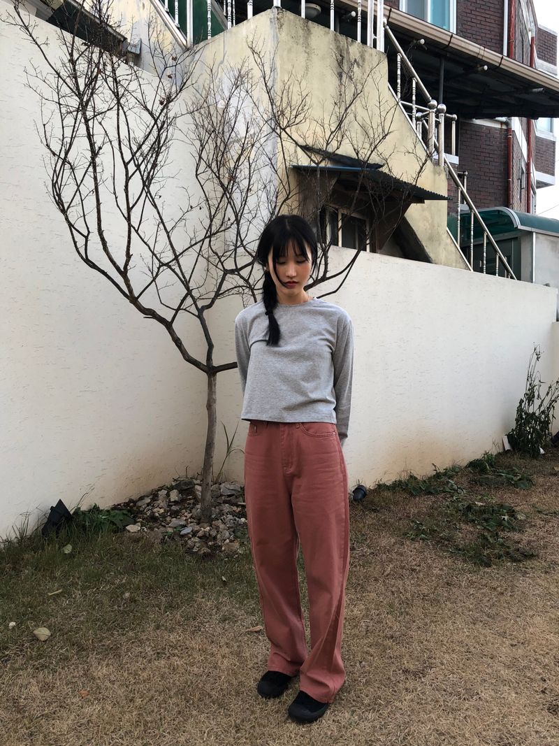 Dried rose semi wide pants