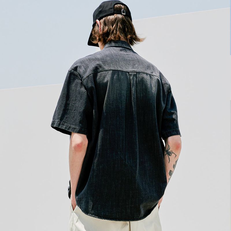 WASHED DENIM WESTERN SHIRT BLACK